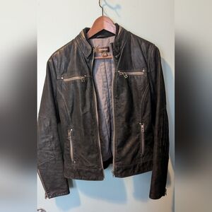 Danier Genuine Leather Moto Jacket Thinsulate Insulated Distressed Black XS